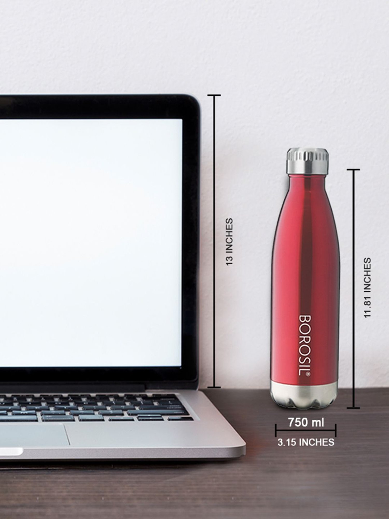 Borosil Red Stainless Steel TRANS Bolt Vacuum Insulated Flask Water Bottle- 750 ml