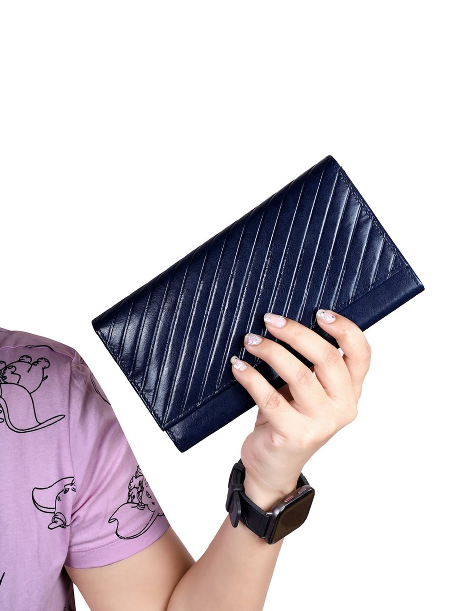 Abeeza Blue Textured Leather Large Clutch