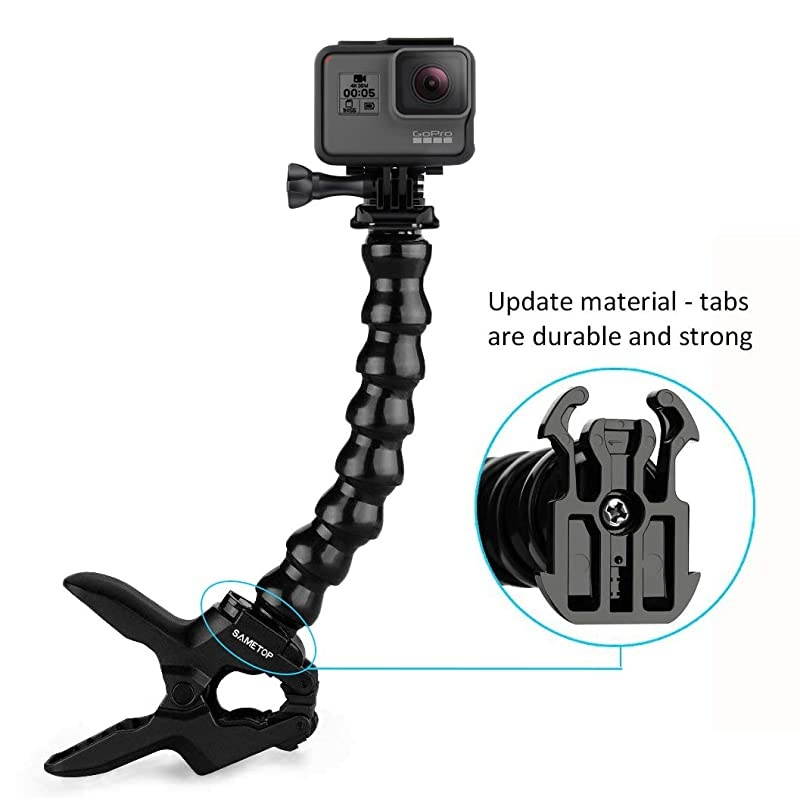 Jaws Flex Clamp Mount with Adjustable Gooseneck Compatible with GoPro Hero 9 8 7 6 5 4 Session 3+ 3 2 1 Max Hero 2018 Fusion DJI Osmo Action Cameras