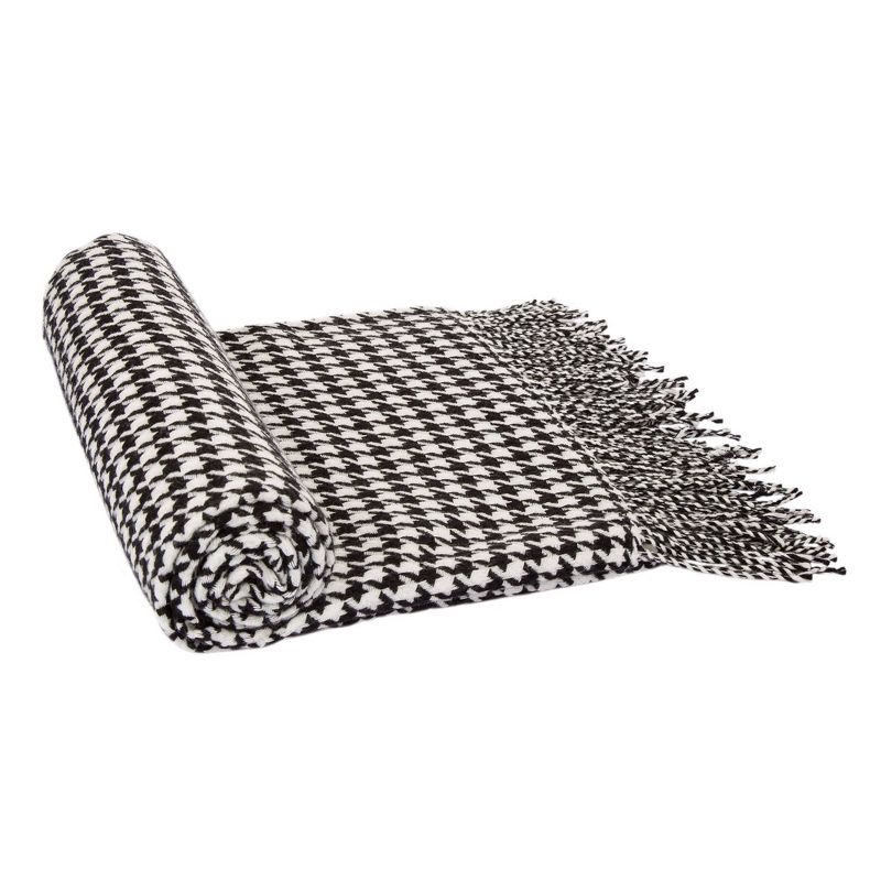 60" x 50" Acrylic Houndstooth Woven Throw Blanket Black and White - Glitzhome
