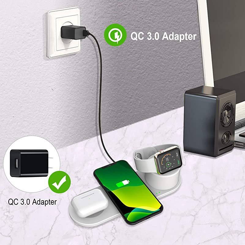 Wireless Charging Station 3 in 1 Compatible with Apple Watch SE 6 5 4 3 2 1 Wireless Charger Multiple Charger for iPhone 12/12 mini/Pro/11/X/Xs/Airpods Pro Charger Station Dock Stand