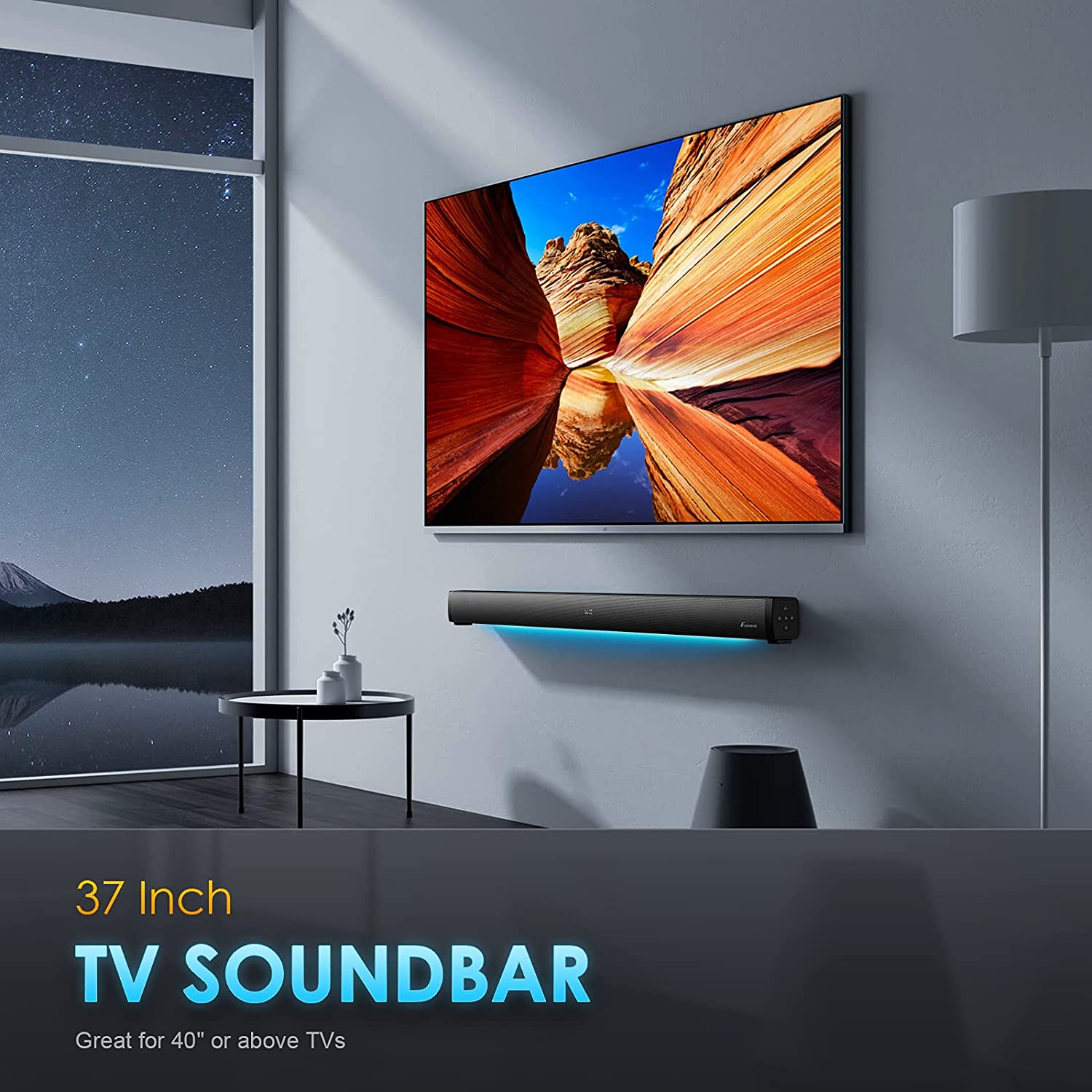 Sound Bars for TV: 37-In 109dB Soundbar with Built-in Subwoofer & Breathing Light 3 EQ Modes Home Theater Audio System 11 Adjustable Bass Sound Bar for TV Optical/AUX/USB/ARC/HDMI Connection