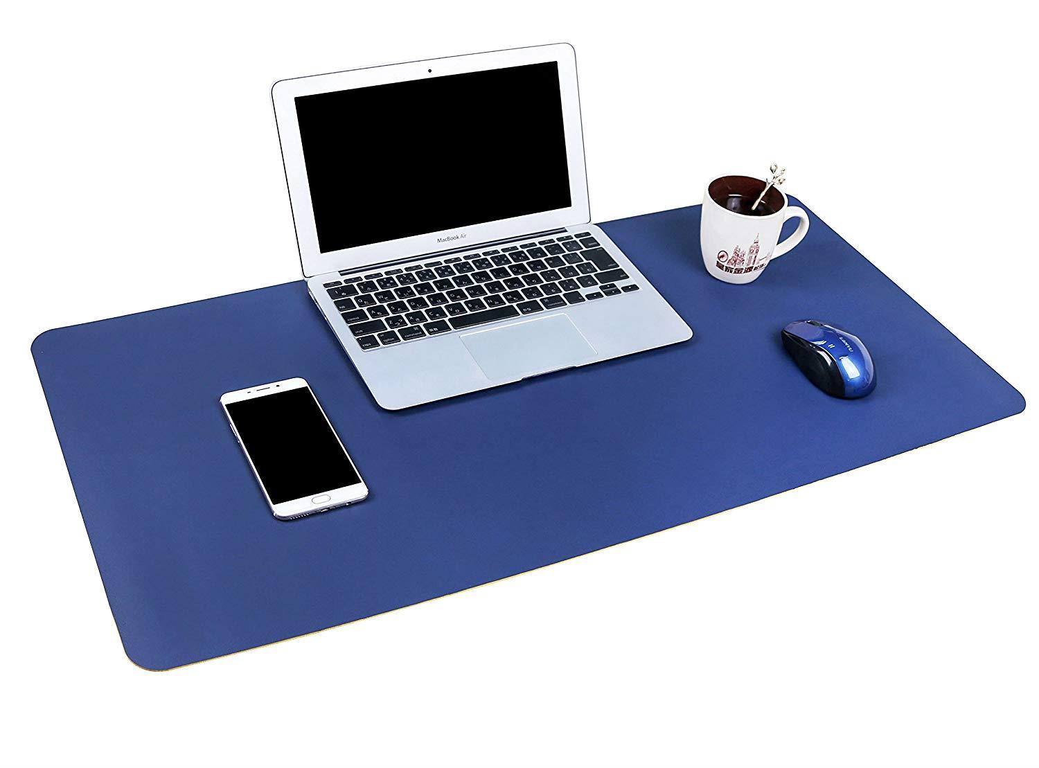 Multifunctional Office Desk Pad, 31.5" x 15.7" YSAGi Ultra Thin Waterproof PU Leather Mouse Pad, Dual Use Desk Writing Mat for Office/Home (31.5" x 15.7", Dark Blue)