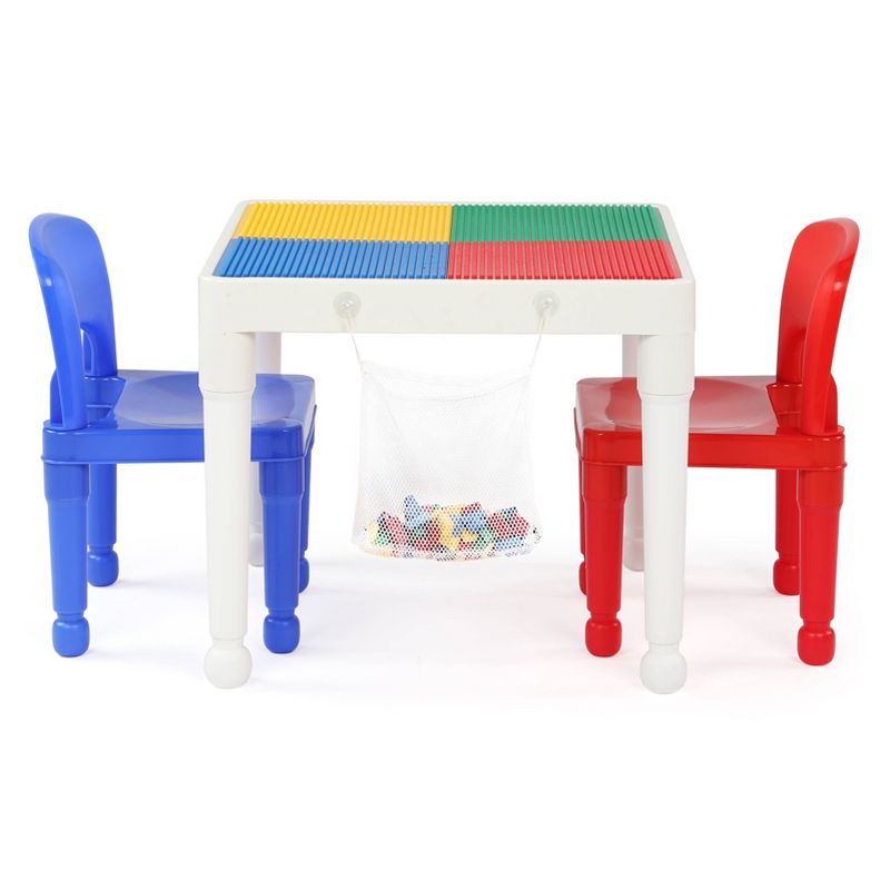 3pc 2 in 1 Square Activity Table With 2 Chairs Blue/Red - Humble Crew