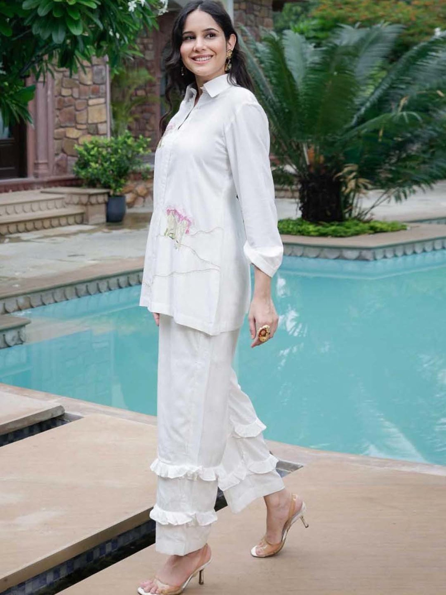 Artagai Midnight Navy Elevated Basics Co-Ord Set With Notch Collar Top And Straight Pants