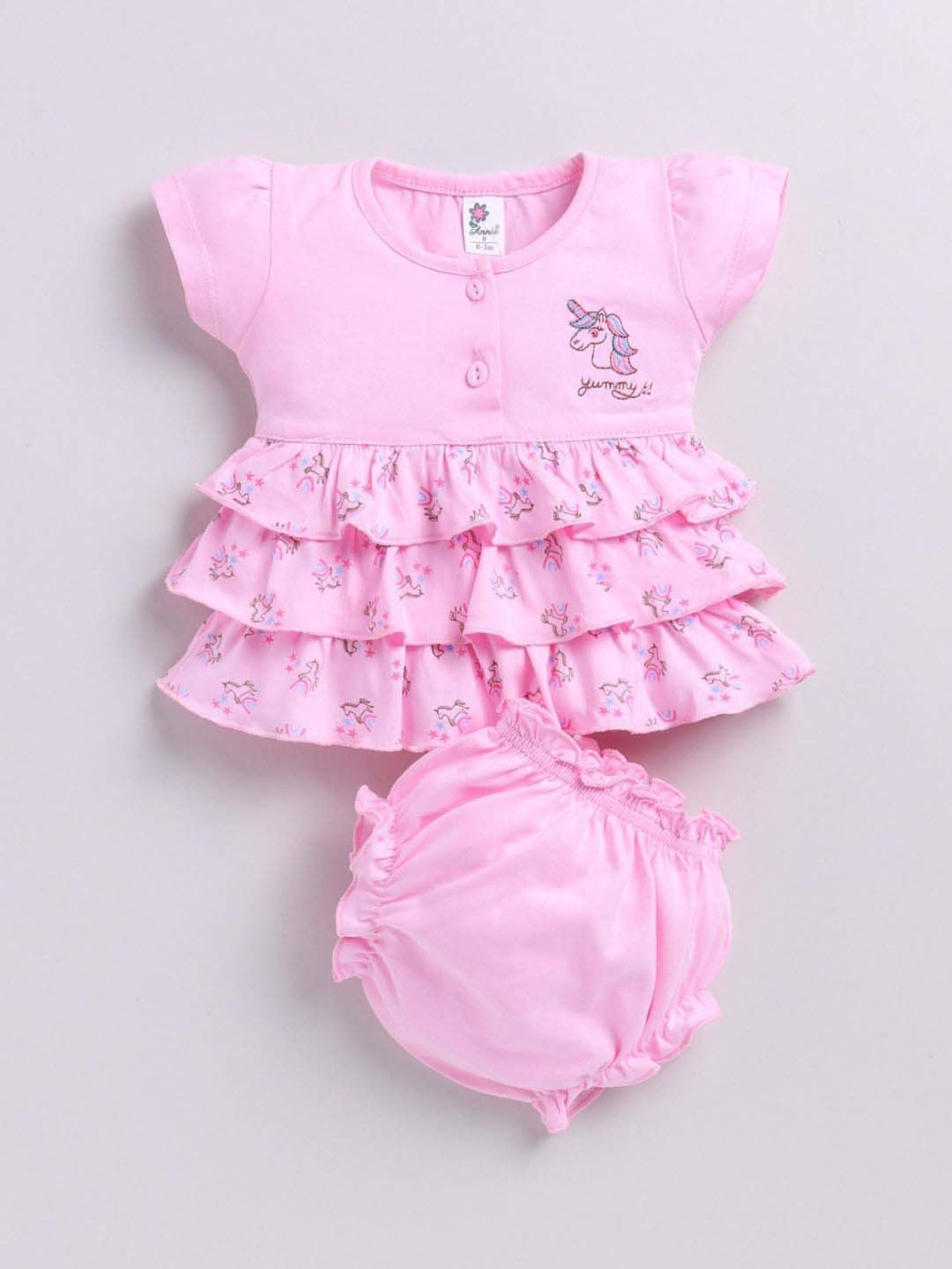 ANNIE Girls Pink Cotton Printed Top & Short sets