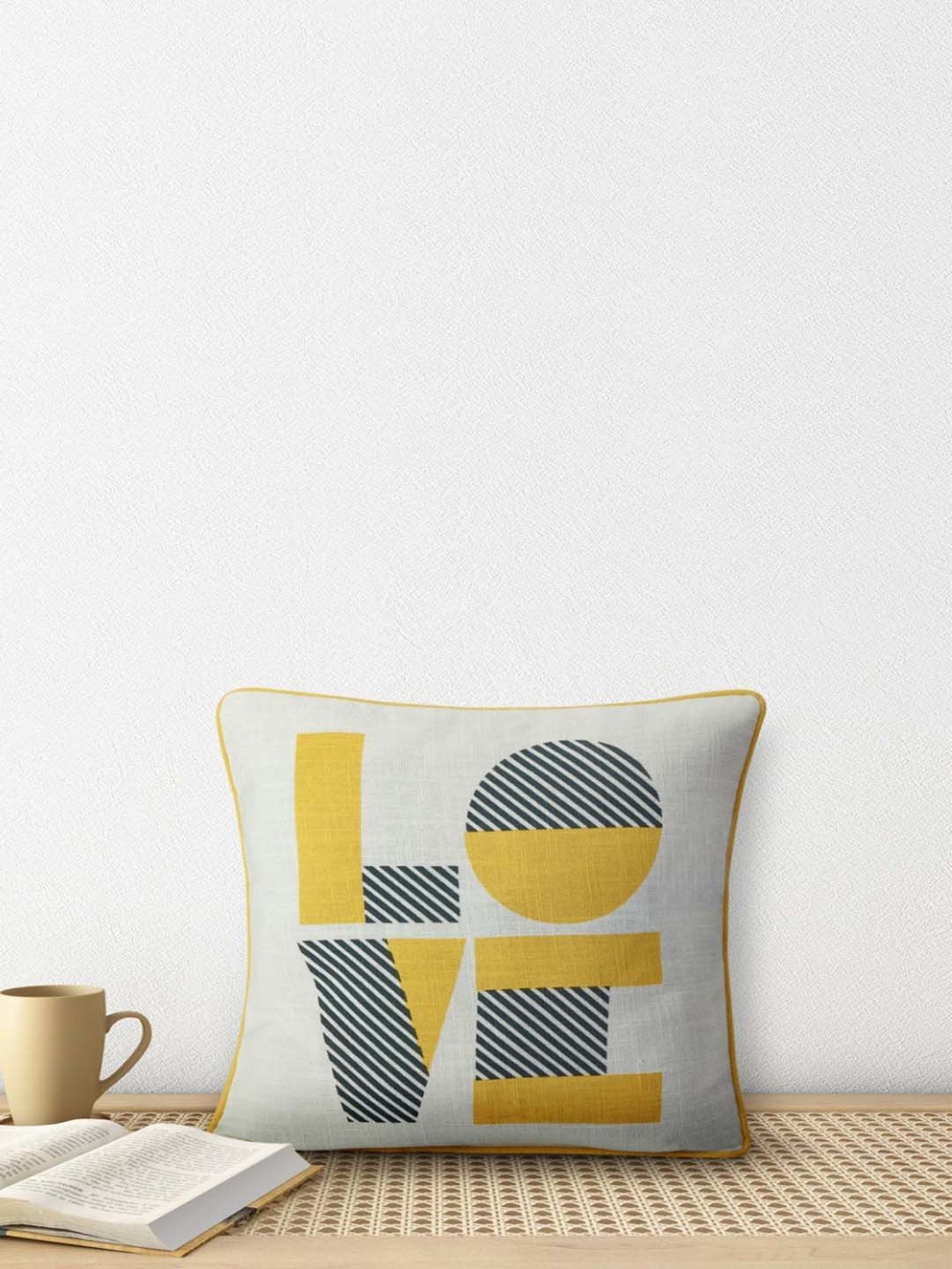 Living Scapes by Pantaloons Yellow & Grey Cotton Cushion Cover