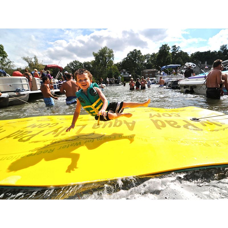 Aqua Lily Pad ALP18 The Original Model Water Playground Floating Foam Island Mat with Storage Straps and Pad Protectors, Yellow and Green