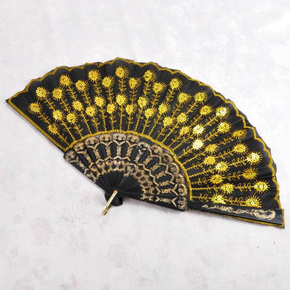 Fashionable Sequins Peacock Fan Handmade Dance Hand Fans for Performance Stage Show (Sky Blue)