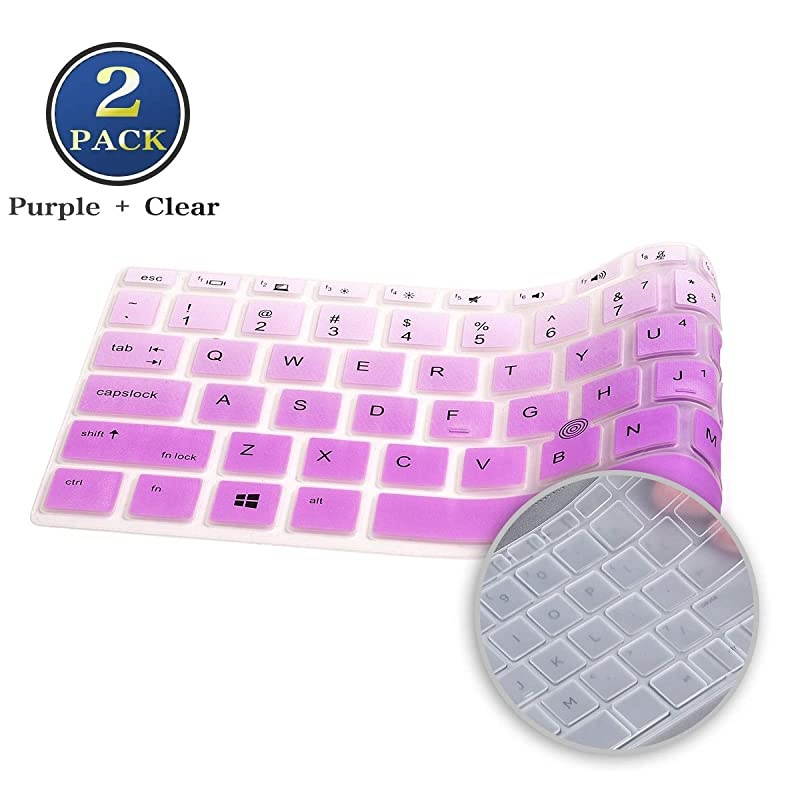 Pack HP EliteBook Keyboard Cover 14 Inch Slicone Keyboard Skin for 14 HP EliteBook 840 G5 G6 HP EliteBook 745 G5 G6 14 Inch HP ZBook 14u G5 G6 CoverOmbre Purple+Clear