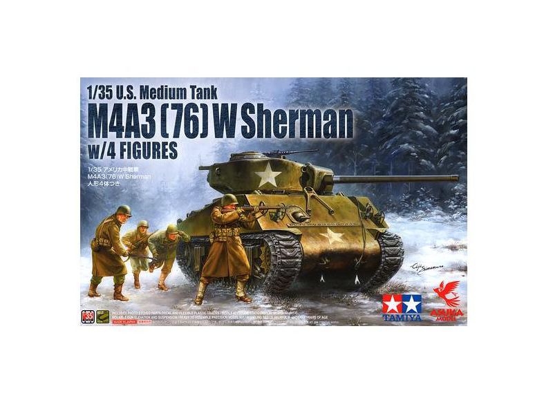 Asuka 35-048 M4A3 (76)W Sherman Tank w/ 4 Figures 1/35 Scale Model Kit