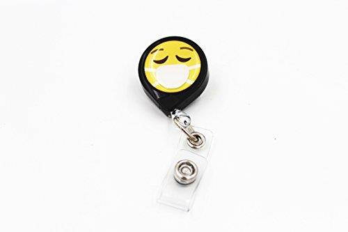 Key-Bak Mini-Bak Retractable Reel with 36-Inch Nylon Cord, Swivel Bulldog Clip and Vinyl ID Strap (Emoji - Face with Surgical Mask, Black)