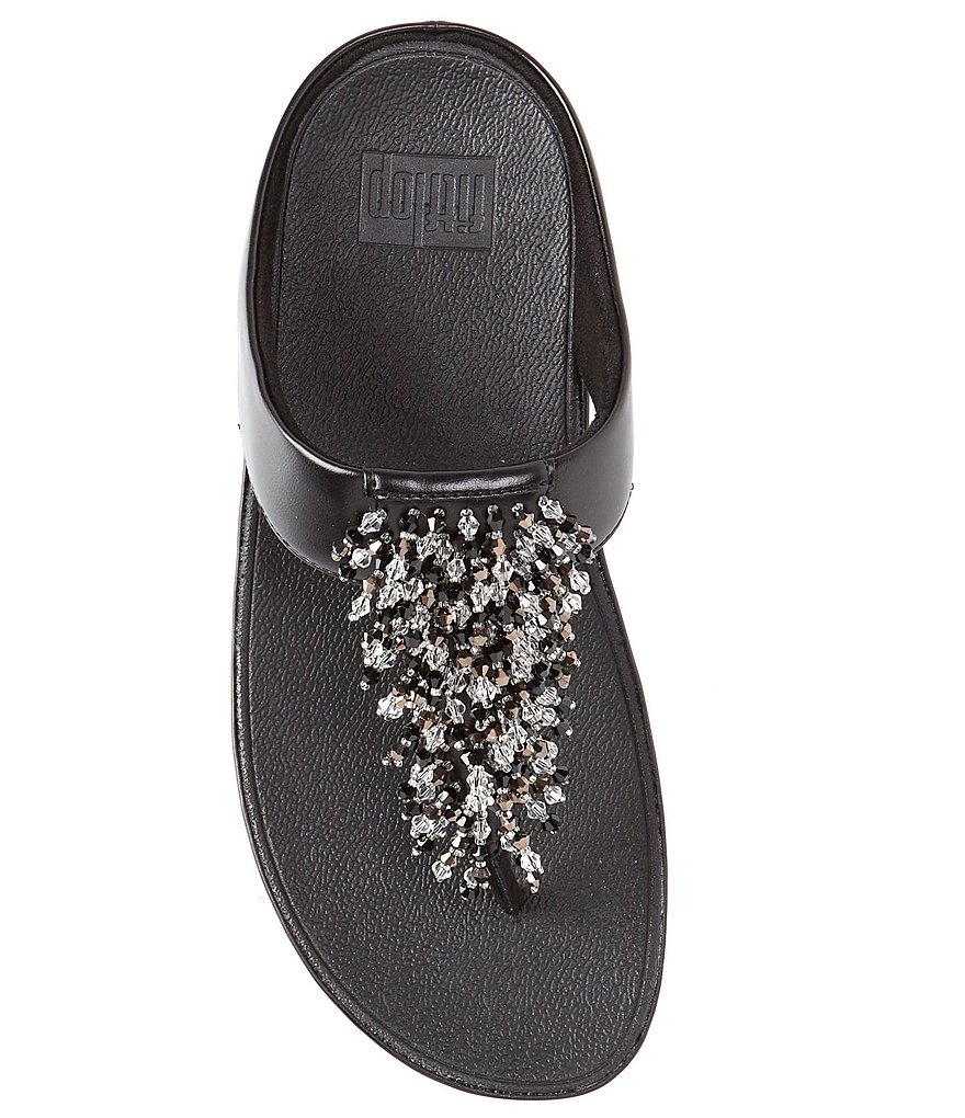 FitFlop Rumba Beaded Fringe Detail Toe-Post Wedge Sandals