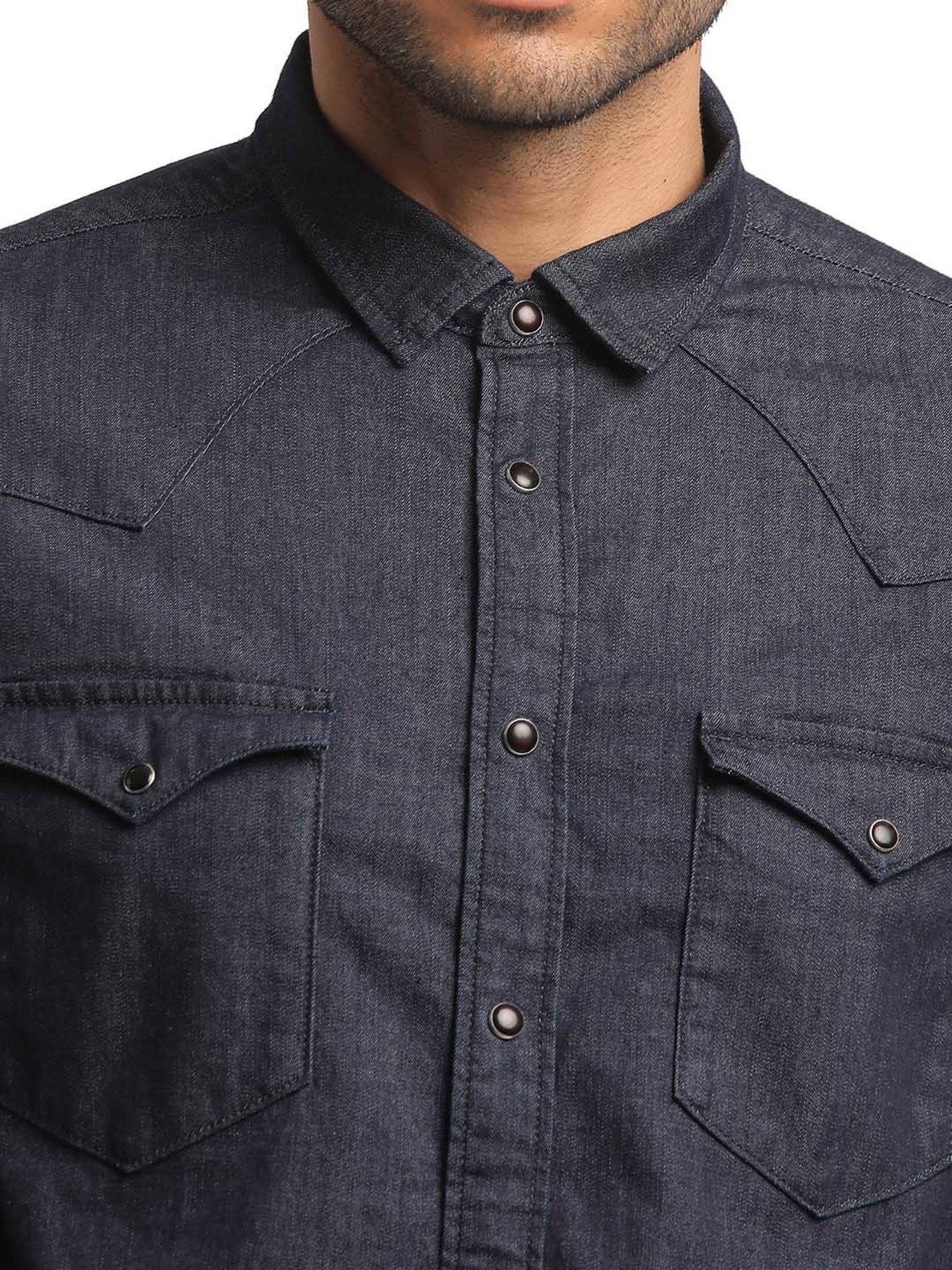 EVERBLUE Dark Blue Regular Fit Shirt
