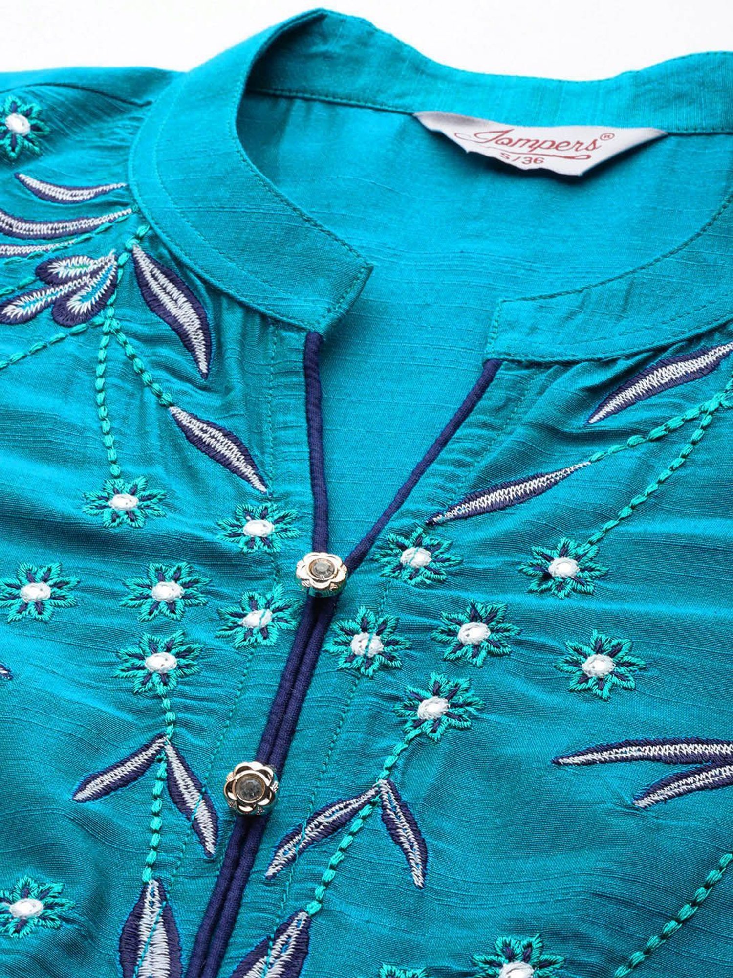 Jompers Blue Embroidered Kurta Pant Set With Dupatta