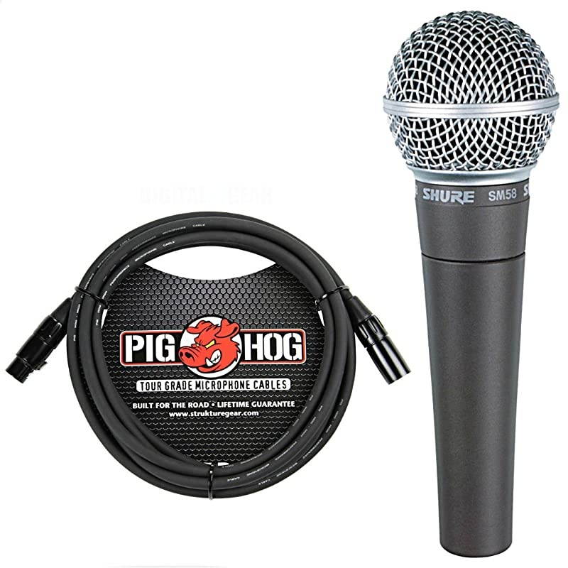 SM58LC Cardioid Dynamic Vocal Microphone with Pig Hog XLR Mic Cable 10 Ft