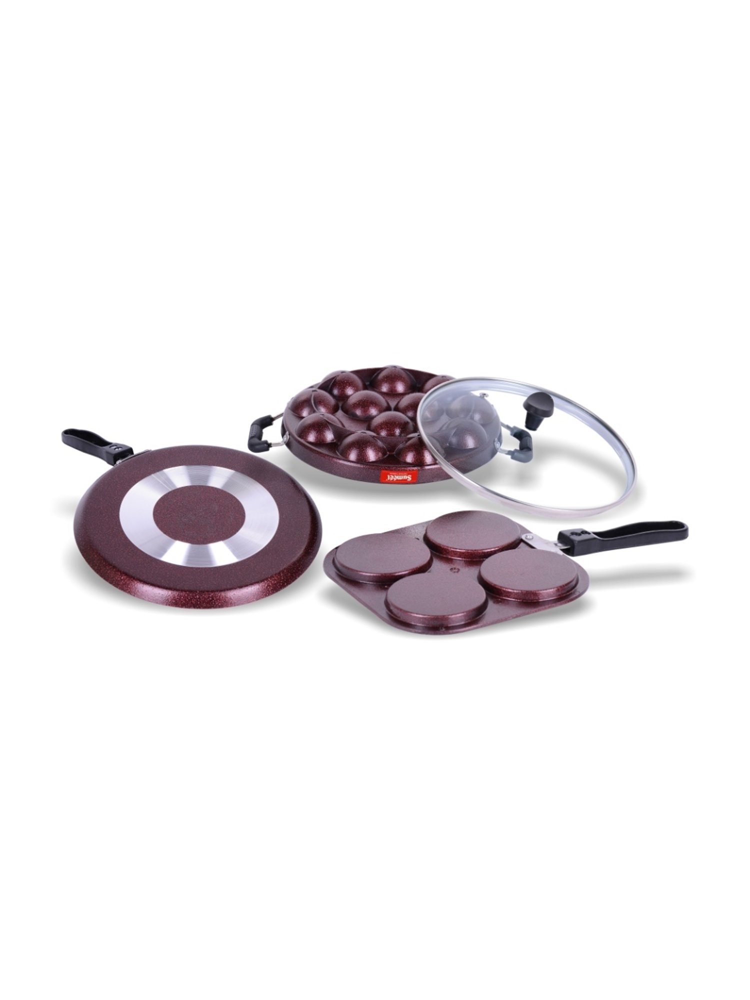 Sumeet Nonstick Granite Combo Set(Mini Multi Snack Maker+Dosa Tawa+Grill Appam Patra With Glass Lid)