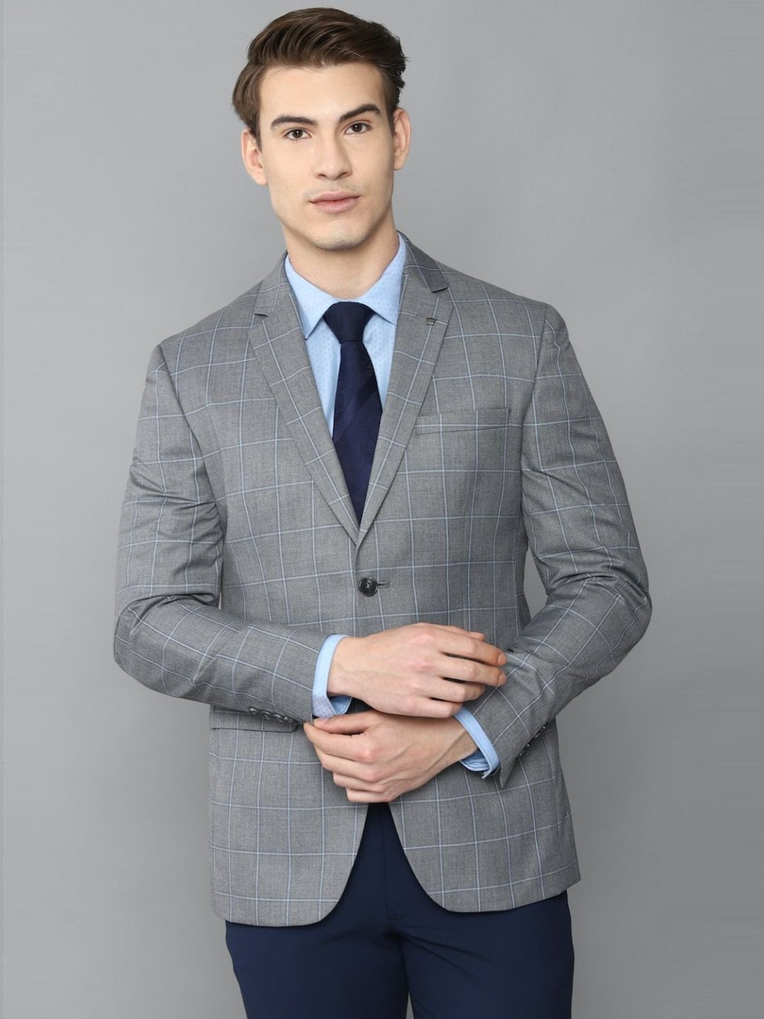 Louis Philippe Grey Slim Fit Checks Blazers