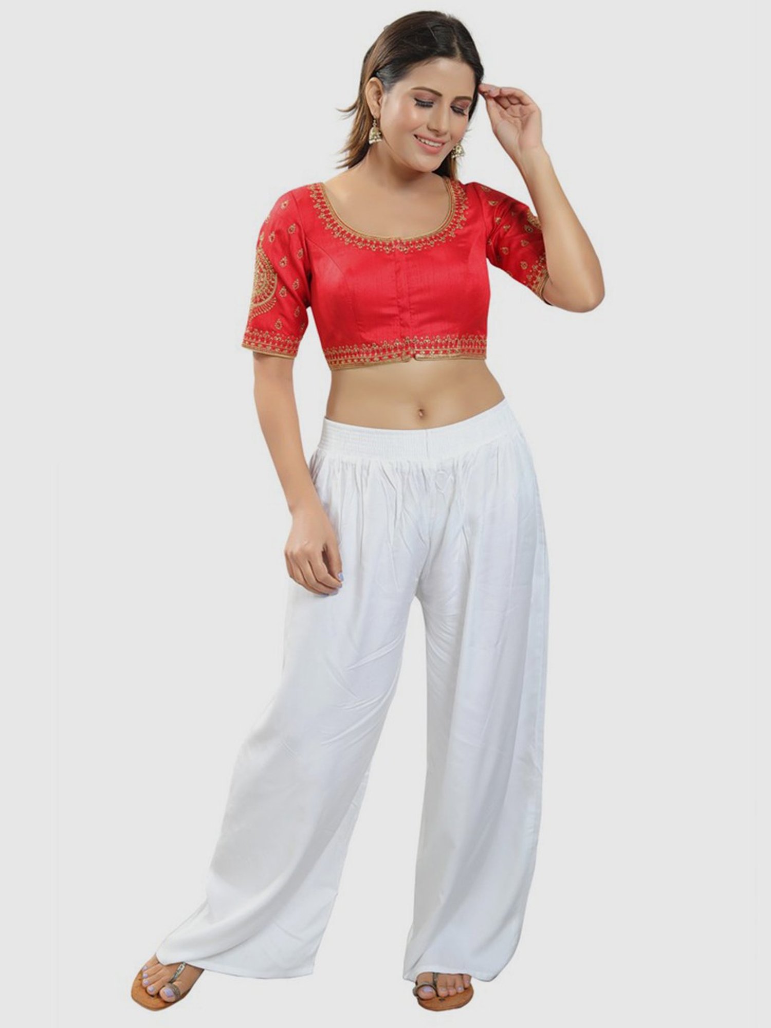 Salwar Studio Red Embroidered Readymade Blouse