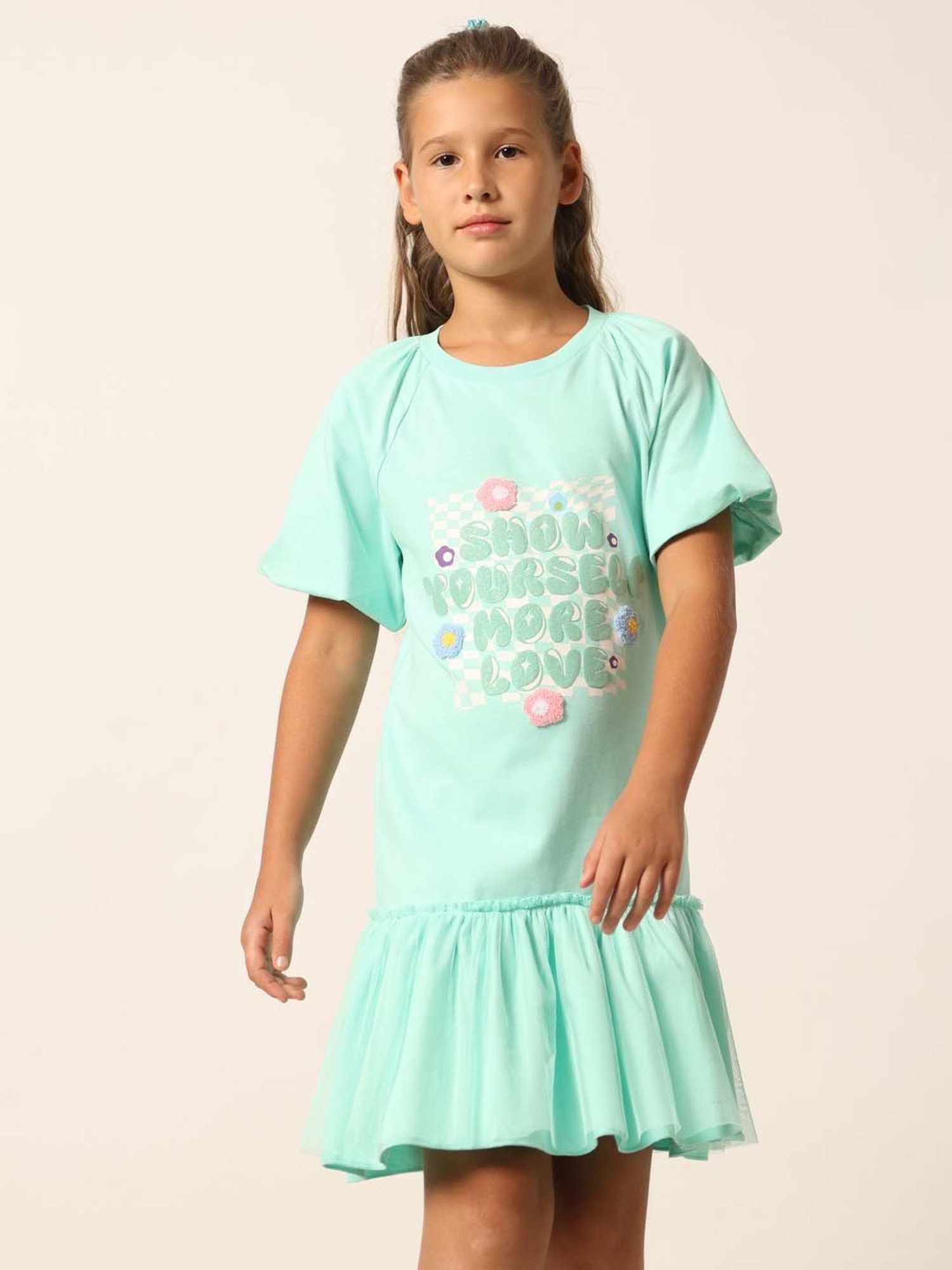VERO MODA GIRL Blue Cotton Embroidered Dress