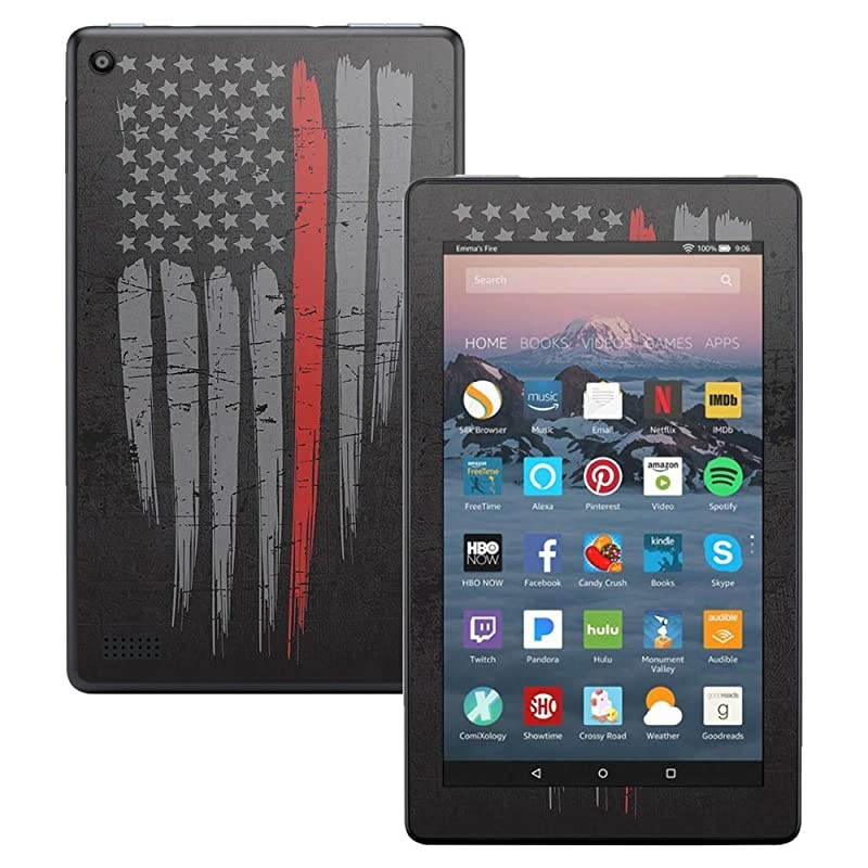 Skin Compatible with  Kindle Fire 7 2017 Thin Red Line | Protective Durable and Unique Vinyl Decal wrap Cover | Easy to Apply Remove and Change Styles | Made in The USA