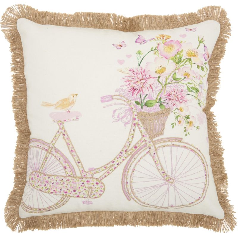 Mina Victory Life Styles Bicycle Multicolor Throw Pillow - 18" x 18"