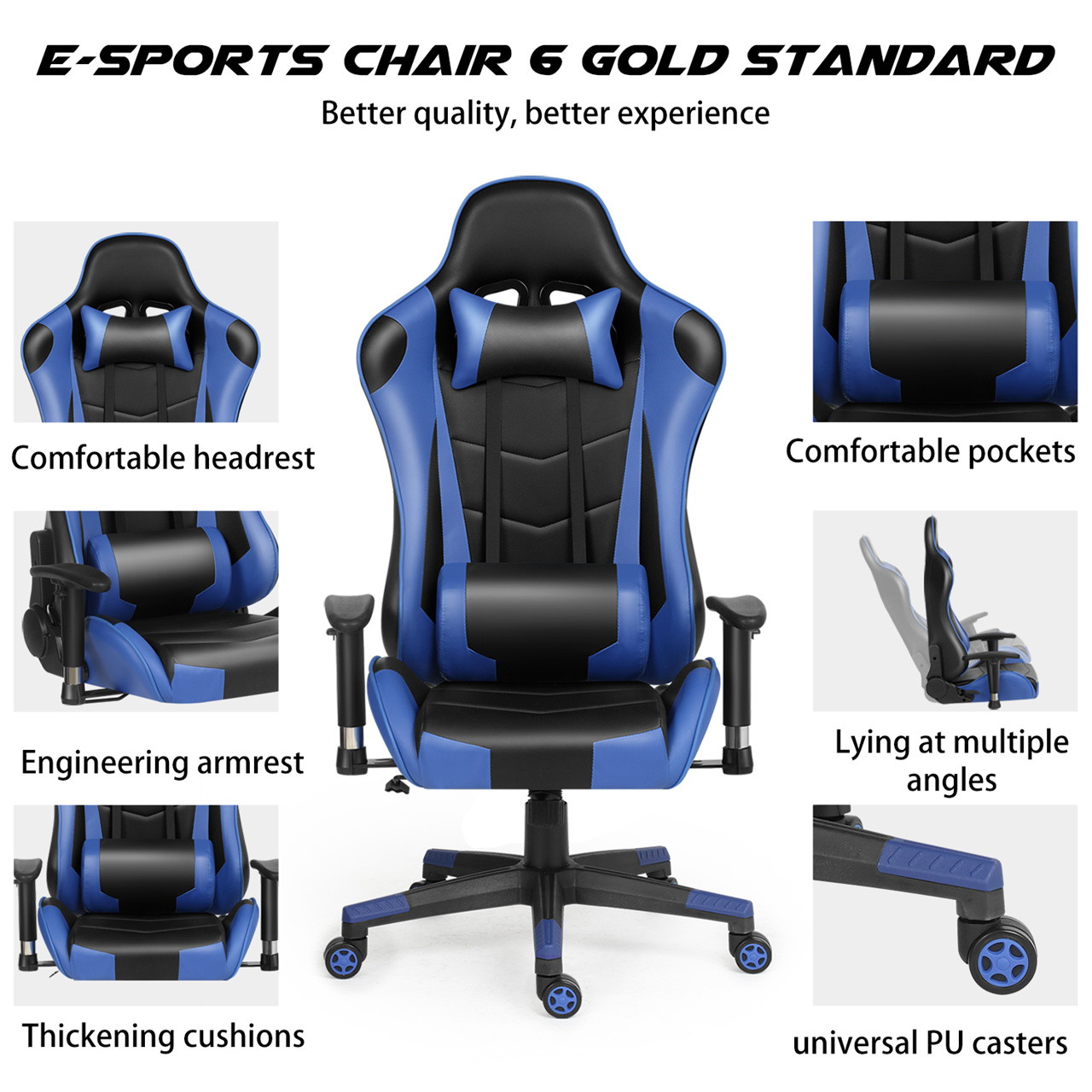 Gaming Chair Racing Office Chair Ergonomic Massage Chair PU Leather Recliner Computer Game Chair with Headrest and Lumbar Pillow Rolling Swivel Task (Black/Grey)