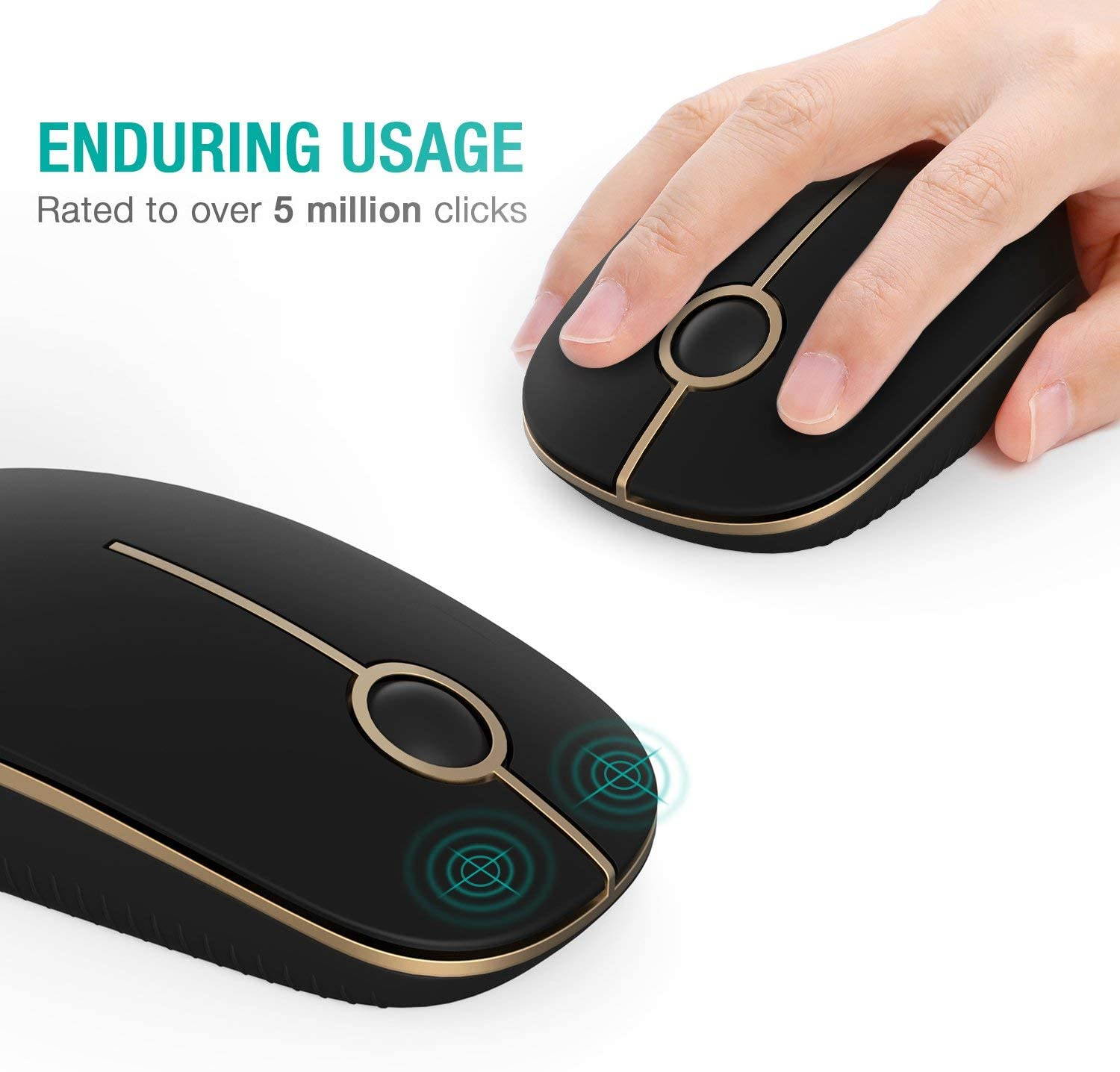 Jelly Comb 2.4G Slim Wireless Mouse with Nano Receiver, Less Noise, Portable Mobile Optical Mice for Notebook, PC, Laptop, Computer, MacBook MS001 (Black and Silver)