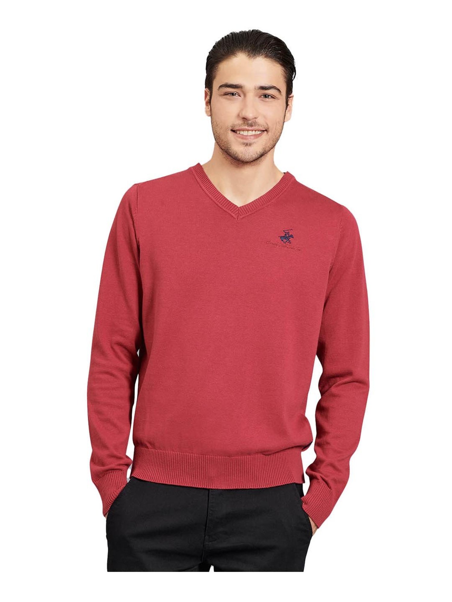 Beverly Hills Polo Club Maroon Regular Fit Sweater