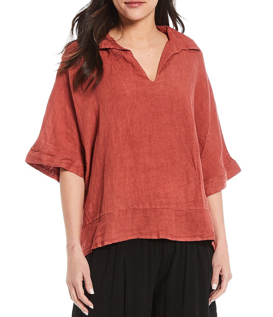 M Made in Italy Shirt Collar Linen Top