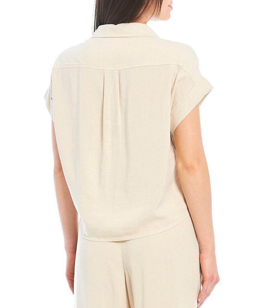 Cloth & Stone Woven Trimmed Short Sleeve Coordinating Tie Front Top