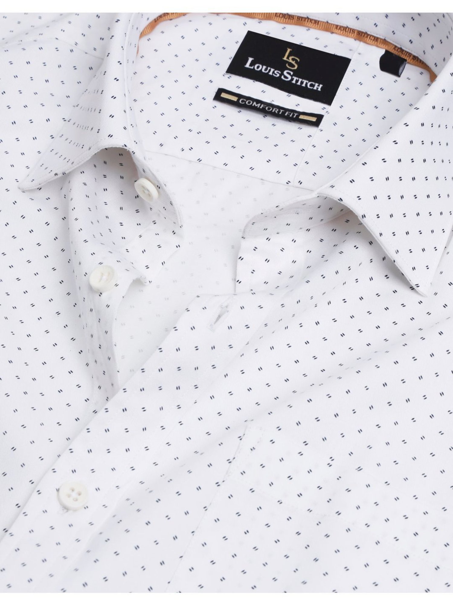 Louis Stitch White Cotton Regular Fit Printed Shirt