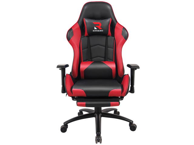 RIMIKINGMassage Gaming Chair with Retractable Footrest-Adjustable Lumbar Cushion Computer Office Racing Chair Headrest Swivel Rocking Desk Chair Ergonomic