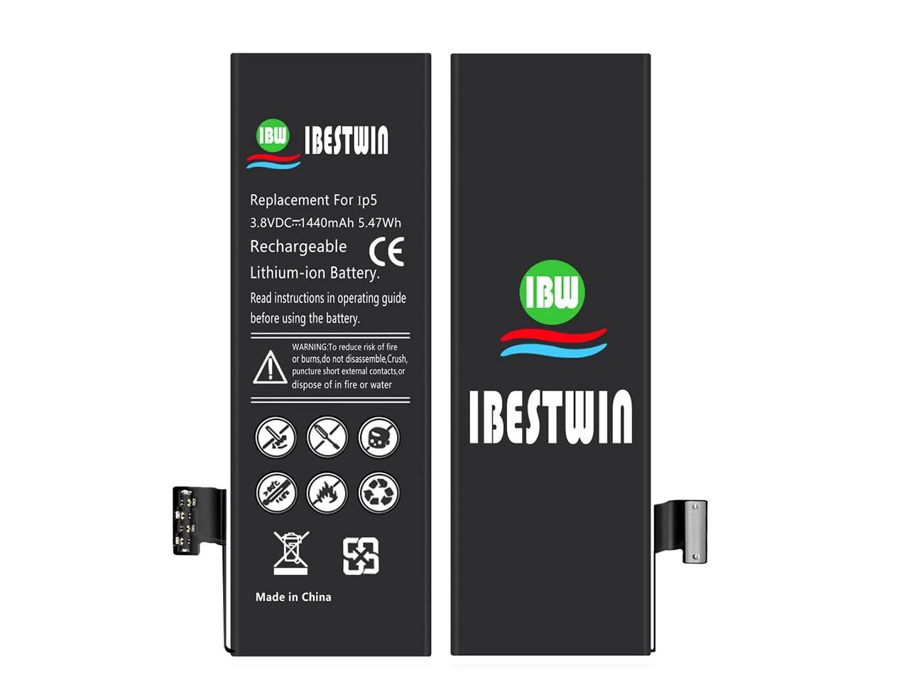 IBESTWIN 3.8V 1440mAh Replacement Battery for iPhone 5 A1428, A1429 and A1442 with Replacement Tool Kits, Adhesive Strip and Instruction(Not for iPhone 5S or 5C)-3 Years Warranty