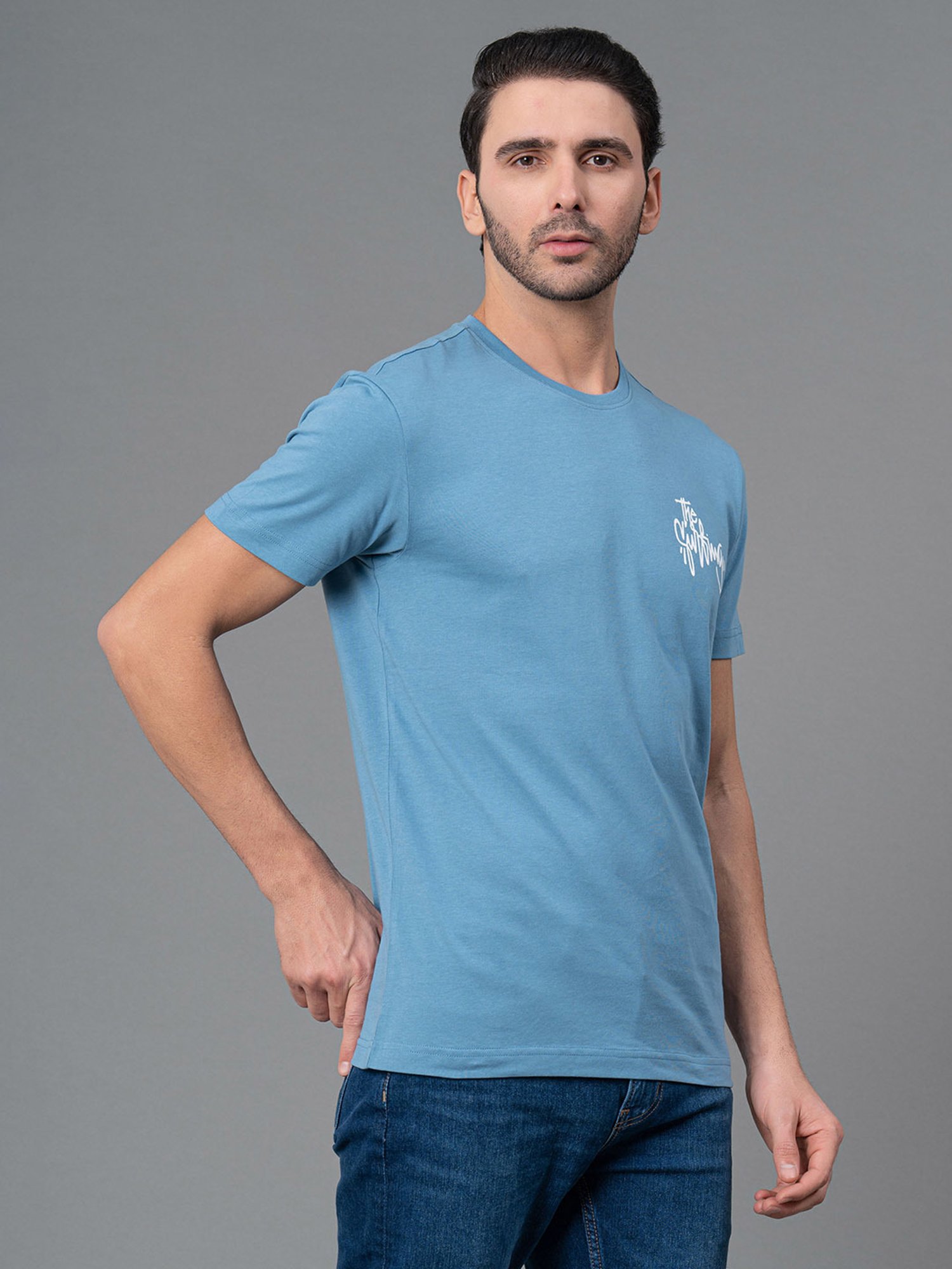 Red Tape Blue Regular Fit Graphic Print Cotton Crew T-Shirt
