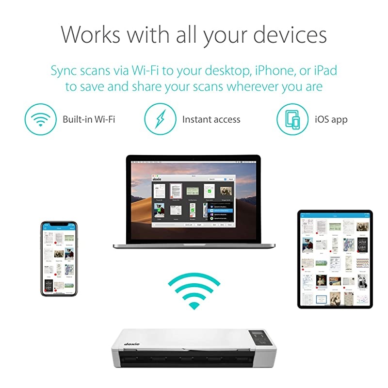 Q Wireless Rechargeable Document Scanner with Automatic Document Feeder ADF Renewed