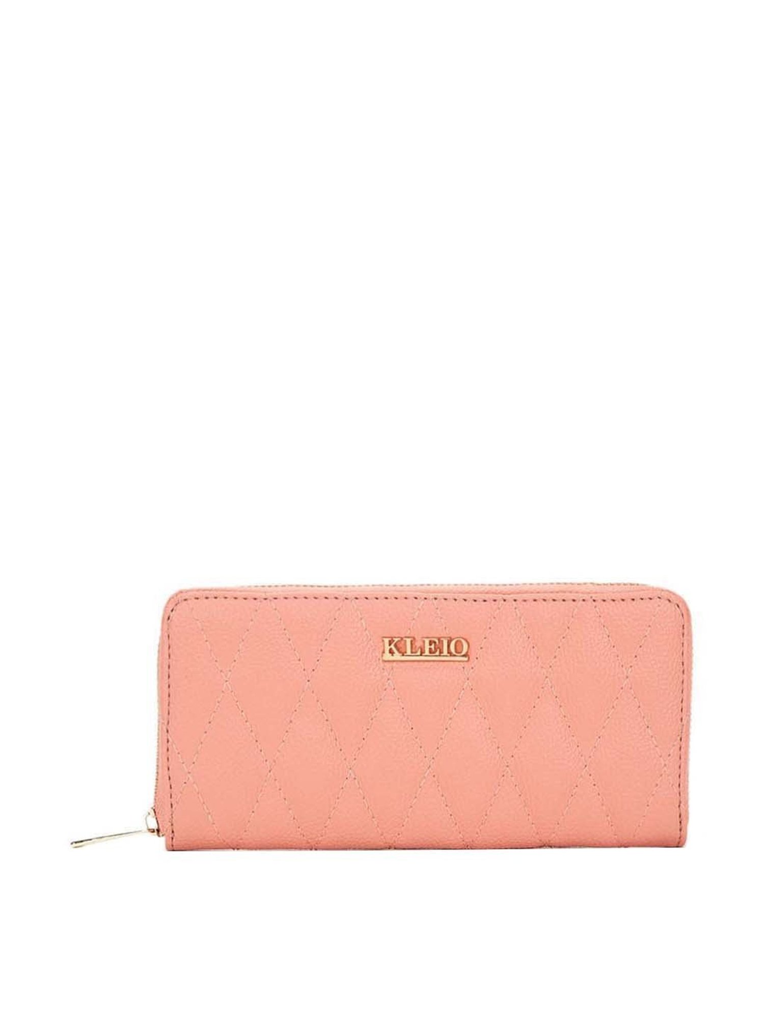 KLEIO Peach Quilted Zip Around Wallet for Women