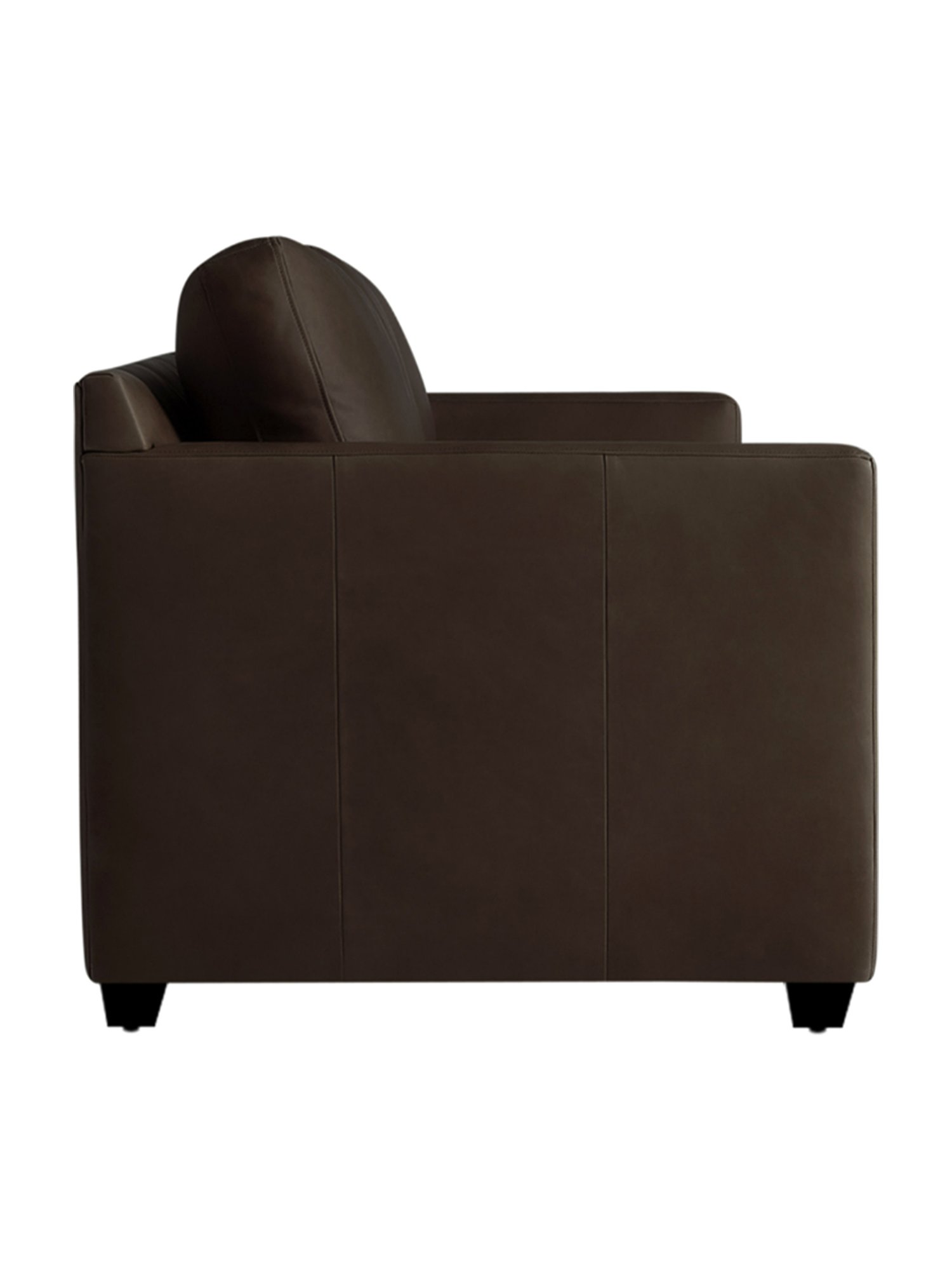 Trevi Olive Brown Leather & Neem Wood 1 Seater Sofa