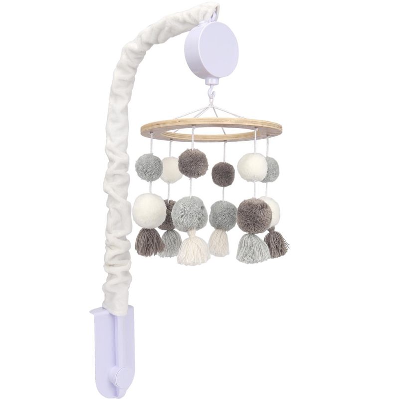 Lambs & Ivy Signature Pom Pom Musical Baby Crib Mobile - White/Gray