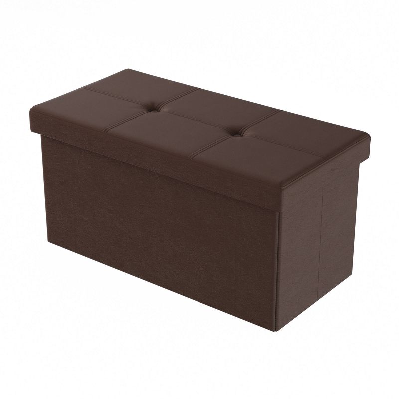 Large Foldable Storage Bench Ottoman Faux Leather Brown - Yorkshire Home
