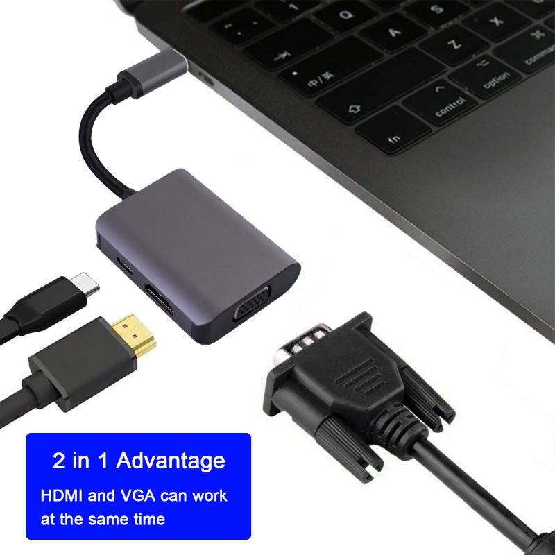 Mignova USB-C 3-in-1 Travel Hub, 4K HDMI, 1080P VGA, USB 3.0,Simple Plug and Play,Type C PD Adapter Converter