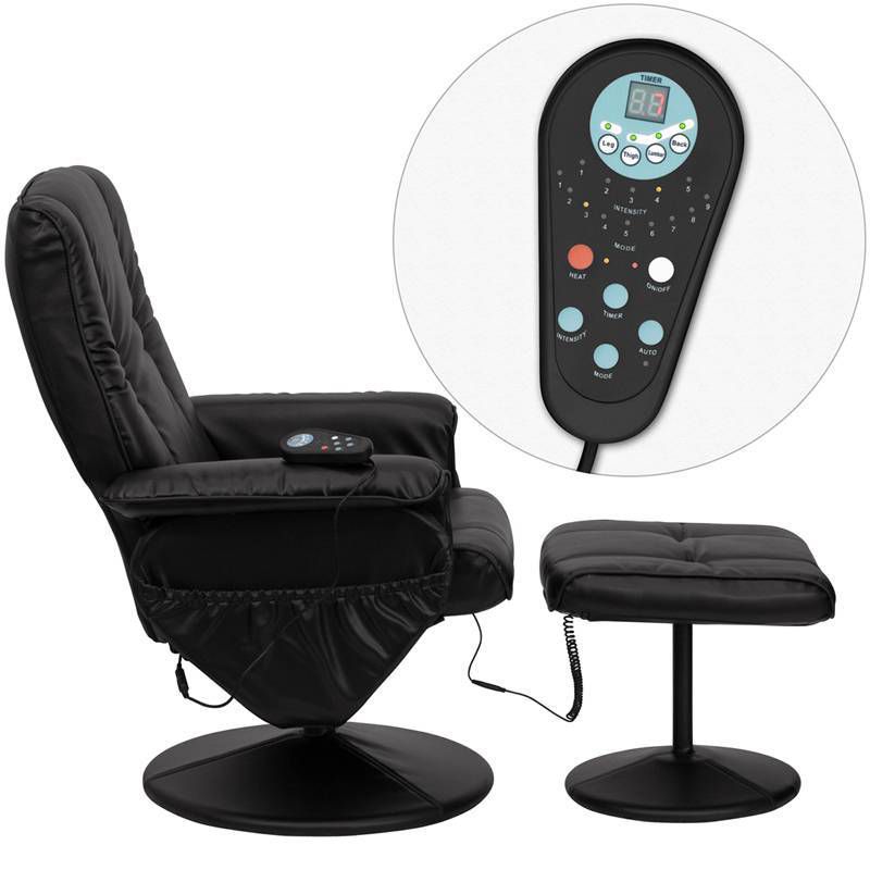 2pc Massaging Multi Position Recliner and Ottoman Set Black - Riverstone Furniture Collection