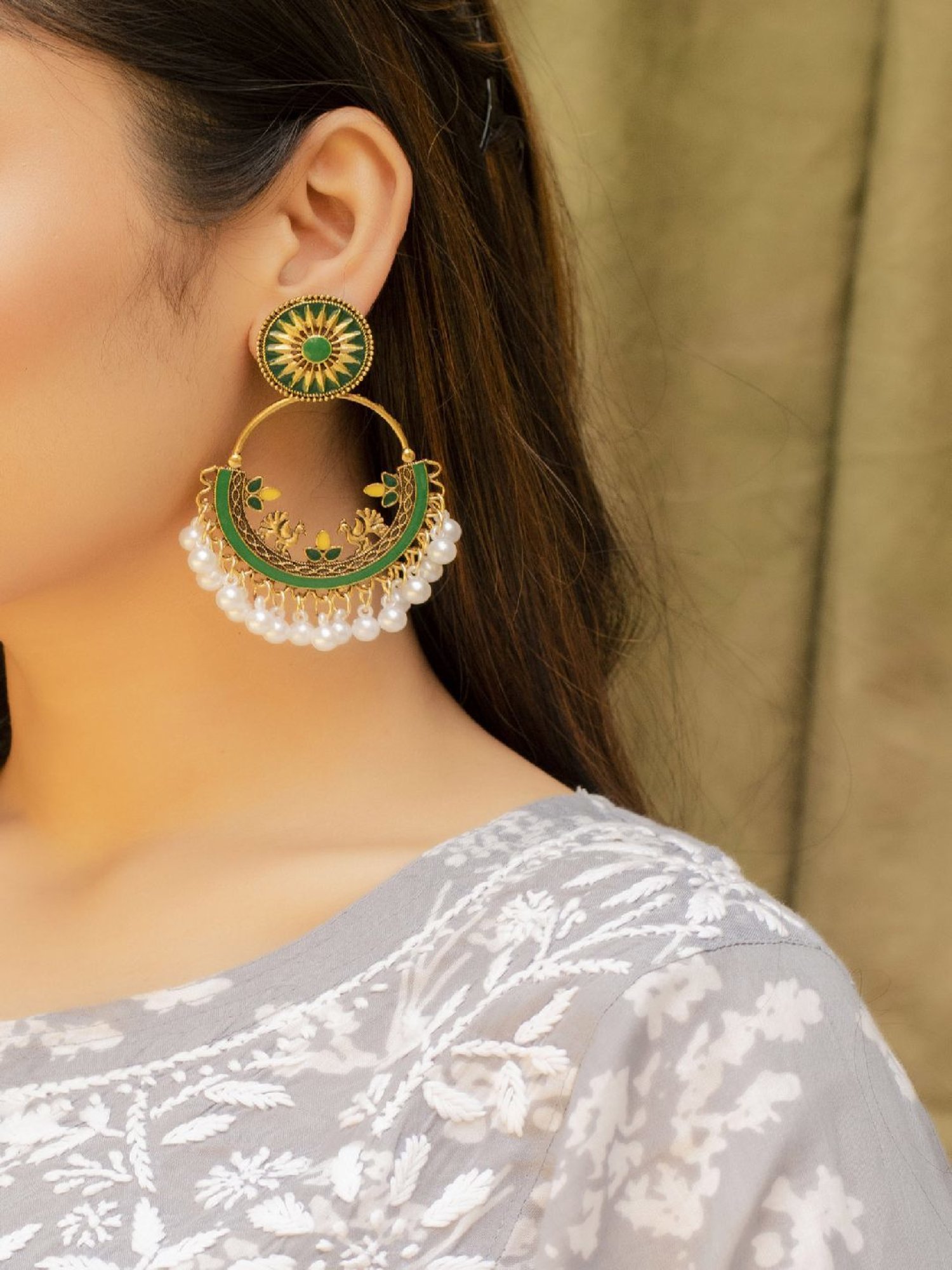 Jewelz Trendy Dangler Earrings Embellished With Small Pearls for Girls & Women