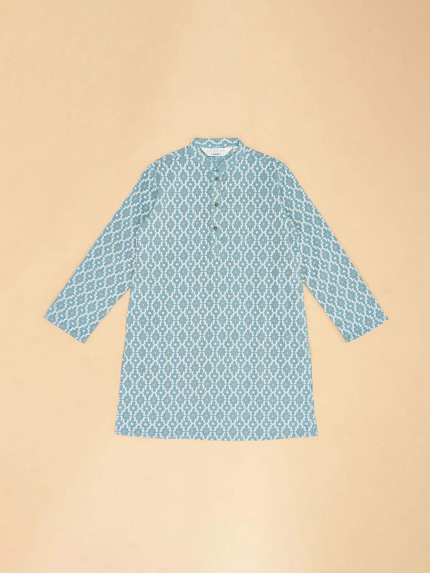Indus Route by Pantaloons Kids Blue Linen Printed Full Sleeves Kurta