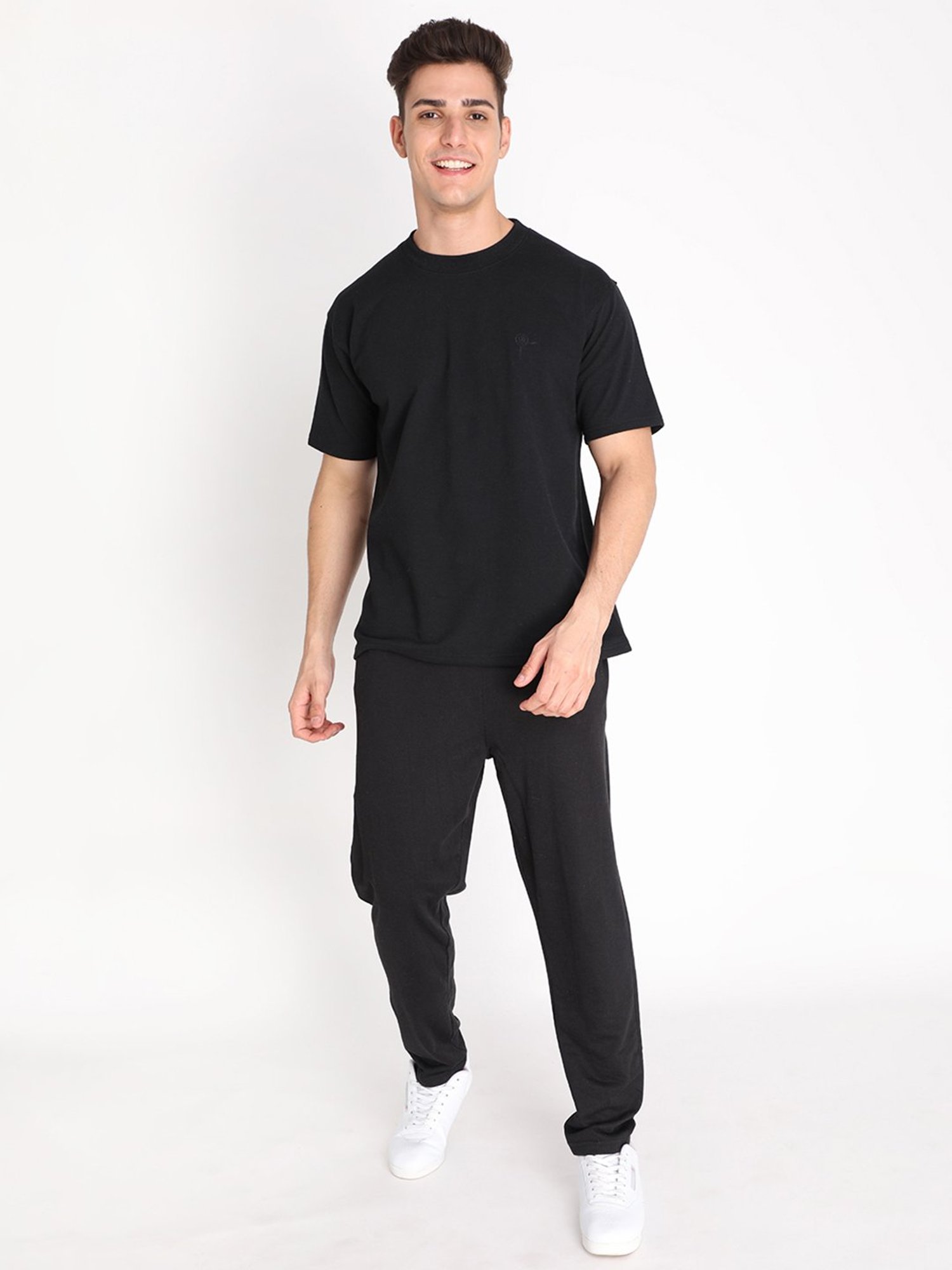 Chkokko Black Loose Fit T-Shirt & Trackpants Set