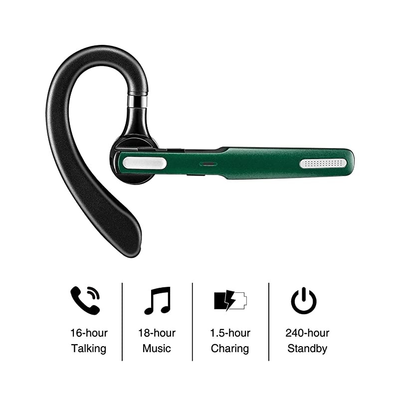 Bluetooth Headset  Wireless Bluetooth Earpiece V41HandsFree Earphones with Noise Cancellation Mic forBusinessOfficeDriving Compatible with Android Dark Green