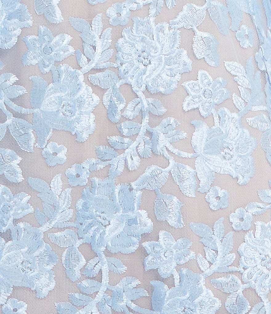 Aidan Aidan Mattox Plunging V-Neck Embroidered Mesh Overlay Ball Gown