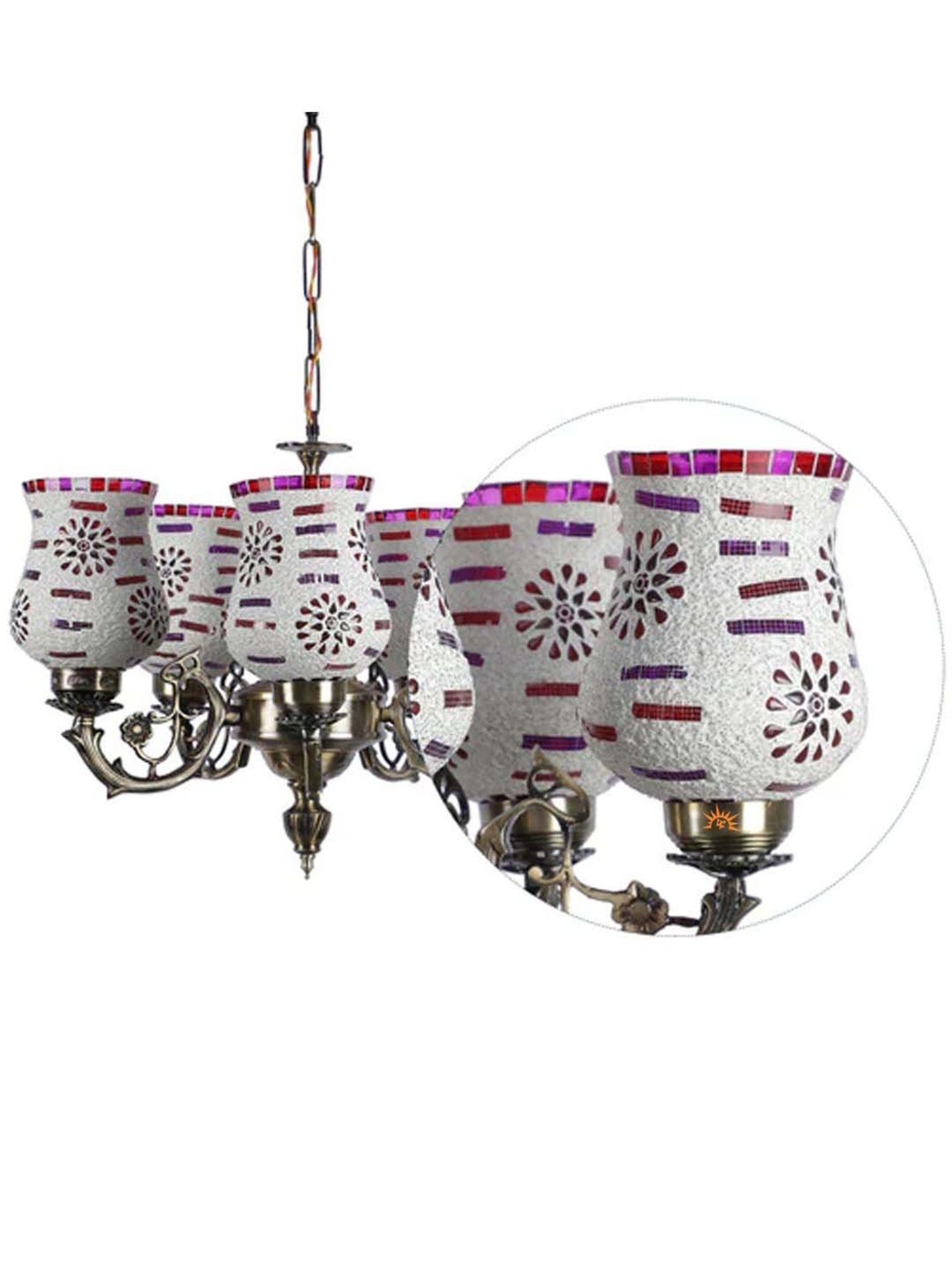 DecorativeRay Antique Gold Glass Chandelier - Set of 1