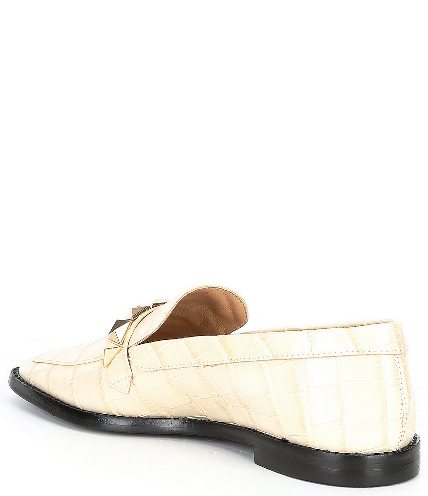 Schutz Pinky Croco Print Leather Studded Strap Loafers