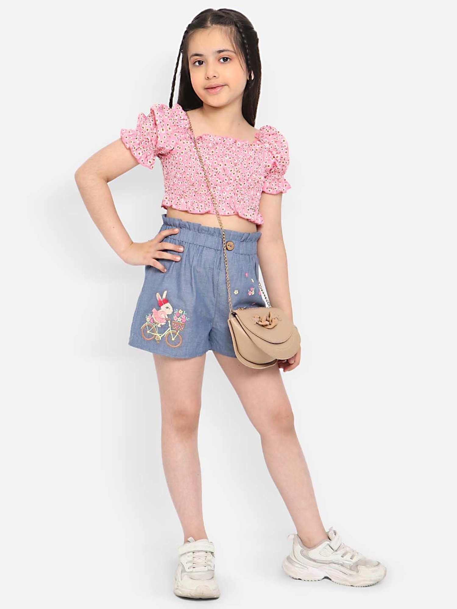 Nauti Nati Kids Pink Floral Print Crop Top